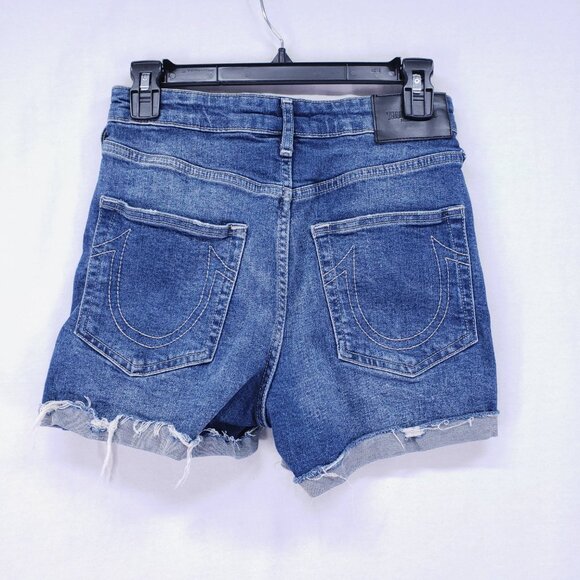 True Religion Jennie Curvy High Rise Shorts Denim Jean Distressed Blue Size 27 - Picture 10 of 15